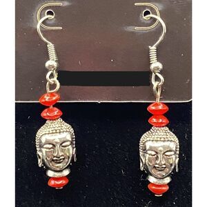 Handmade Buddha & Red Bead Earrings by Neanie-Bot